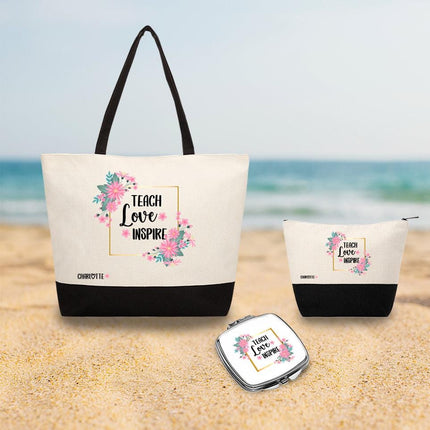 Personalized Large Canvas Tote Custom Beach Shopping Travel Bag Reusable Gift for Women Accessories Organizer Teach Love Inspire