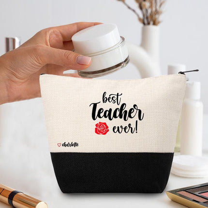 Personalized Makeup Bag Custom Travel Organizer Cosmetic Pouch for Women Toiletry Bag Accessories Storage Gift Best Teacher Ever