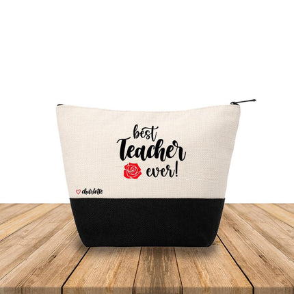 Personalized Makeup Bag Custom Travel Organizer Cosmetic Pouch for Women Toiletry Bag Accessories Storage Gift Best Teacher Ever