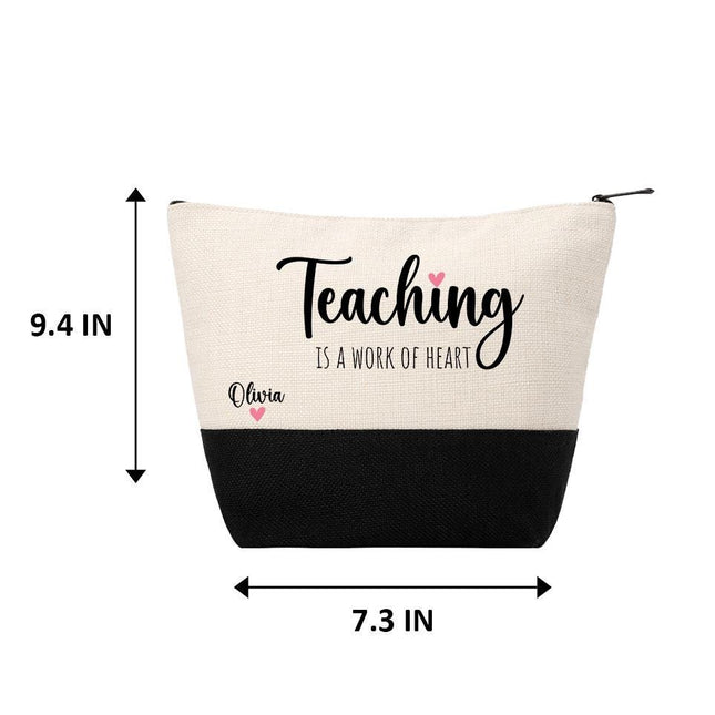 Personalized Makeup Bag Custom Travel Organizer Cosmetic Pouch for Women Toiletry Bag Accessories Storage Gift Teaching Is a Work Of Heart