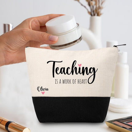 Personalized Makeup Bag Custom Travel Organizer Cosmetic Pouch for Women Toiletry Bag Accessories Storage Gift Teaching Is a Work Of Heart