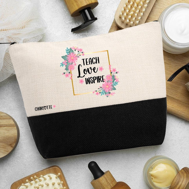 Personalized Makeup Bag Custom Travel Organizer Cosmetic Pouch for Women Toiletry Bag Accessories Storage Gift Teach Love Inspire