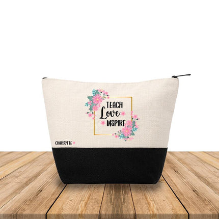Personalized Makeup Bag Custom Travel Organizer Cosmetic Pouch for Women Toiletry Bag Accessories Storage Gift Teach Love Inspire
