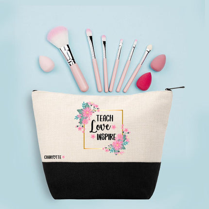 Personalized Makeup Bag Custom Travel Organizer Cosmetic Pouch for Women Toiletry Bag Accessories Storage Gift Teach Love Inspire