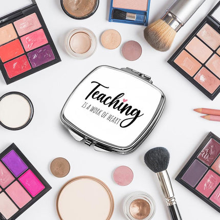 Personalized Handheld Mirror Compact Custom Travel Makeup Mirror for Women Portable Beauty Accessory Gift Teaching Is a Work Of Heart