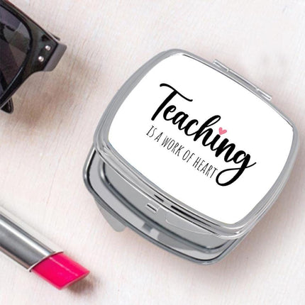 Personalized Handheld Mirror Compact Custom Travel Makeup Mirror for Women Portable Beauty Accessory Gift Teaching Is a Work Of Heart