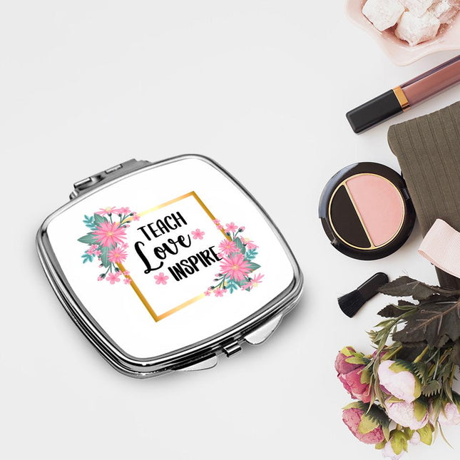 Personalized Handheld Mirror Compact Custom Travel Makeup Mirror for Women Portable Beauty Accessory Gift Teach Love Inspire