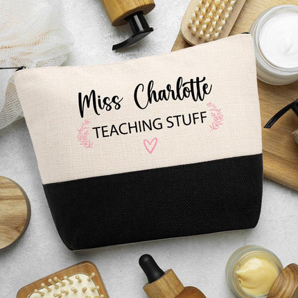 Personalized Bundle For Her Beach Tote Makeup Bag Mirror Travel Pouch Custom Gift Organizer Accessories Teaching Stuff