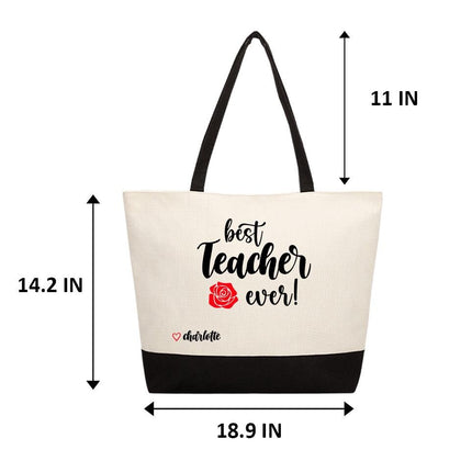 Personalized Bundle For Her Beach Tote Makeup Bag Mirror Travel Pouch Custom Gift Organizer Accessories Best Teacher Ever
