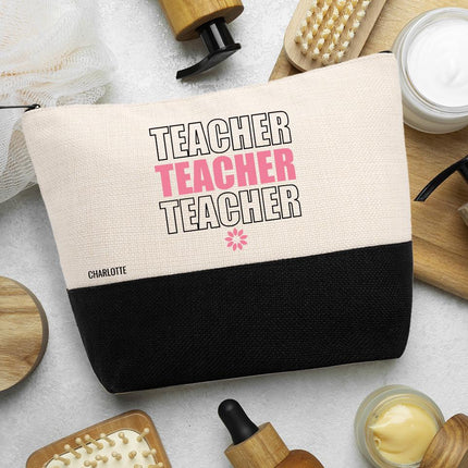 Personalized Bundle For Her Beach Tote Makeup Bag Mirror Travel Pouch Custom Gift Organizer Accessories Teacher