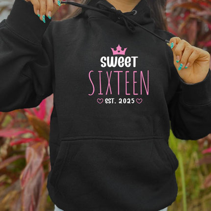 Adult Hoodie Sweatshirt Cozy Pullover Fleece Winter Outfit Gift for Her Sweet Sixteen Est 2025