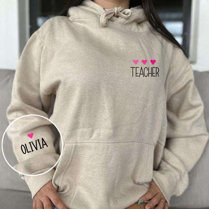 Adult Hoodie Sweatshirt Cozy Pullover Fleece Winter Outfit Gift for Her Teacher Hearts