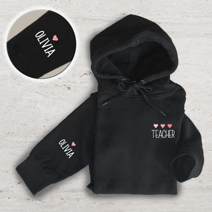 Adult Hoodie Sweatshirt Cozy Pullover Fleece Winter Outfit Gift for Her Teacher Hearts
