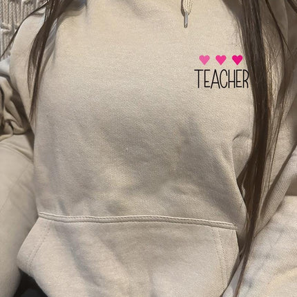 Adult Hoodie Sweatshirt Cozy Pullover Fleece Winter Outfit Gift for Her Teacher Hearts