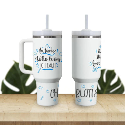 Custom Tumbler 40oz Personalized Name Insulated Bottle Water Teacher who loves to teach