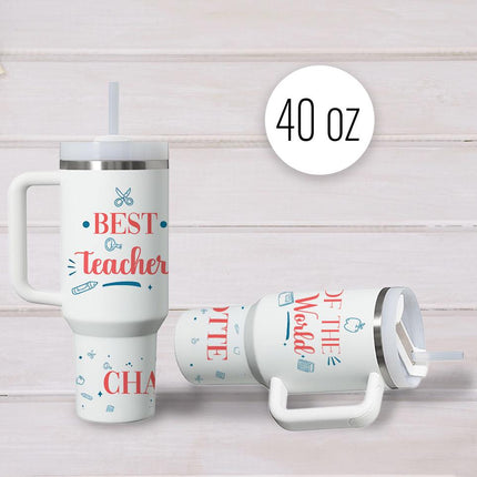 Custom Tumbler 40oz Personalized Name Insulated Bottle Water Best Teacher Of The World