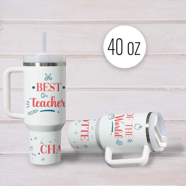 Custom Tumbler 40oz Personalized Name Insulated Bottle Water Best Teacher Of The World