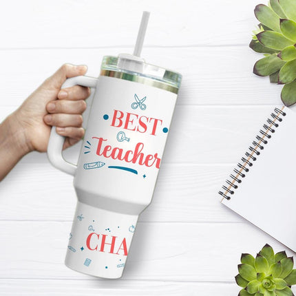 Custom Tumbler 40oz Personalized Name Insulated Bottle Water Best Teacher Of The World