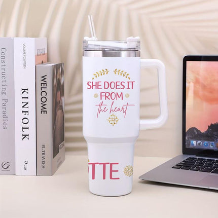 Custom Tumbler 40oz Personalized Name Insulated Bottle Water The One Who Teaches She Does It Form The Heart