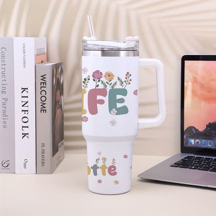 Custom Tumbler 40oz Personalized Name Insulated Bottle Water Wife With Flowers