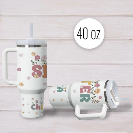 Custom Tumbler 40oz Personalized Name Insulated Bottle Water Sister With Flowers