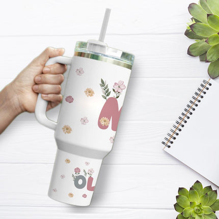 Custom Tumbler 40oz Personalized Name Insulated Bottle Water Mom With Flowers