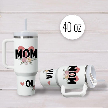 Custom Tumbler 40oz Personalized Name Insulated Bottle Water Mom Heart