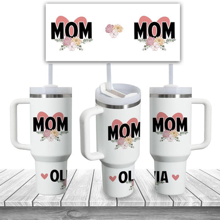 Custom Tumbler 40oz Personalized Name Insulated Bottle Water Mom Heart