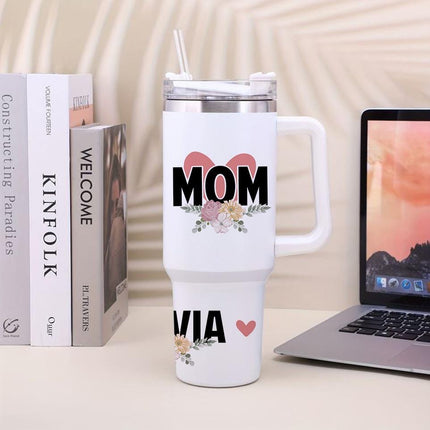 Custom Tumbler 40oz Personalized Name Insulated Bottle Water Mom Heart