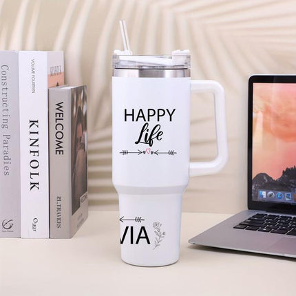 Custom Tumbler 40oz Personalized Name Insulated Bottle Water Happy Wife Happy Life Heart