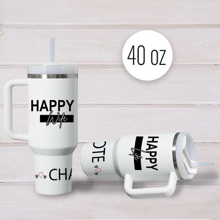 Custom Tumbler 40oz Personalized Name Insulated Bottle Water Happy Wife Happy Life