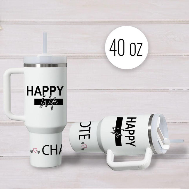 Custom Tumbler 40oz Personalized Name Insulated Bottle Water Happy Wife Happy Life