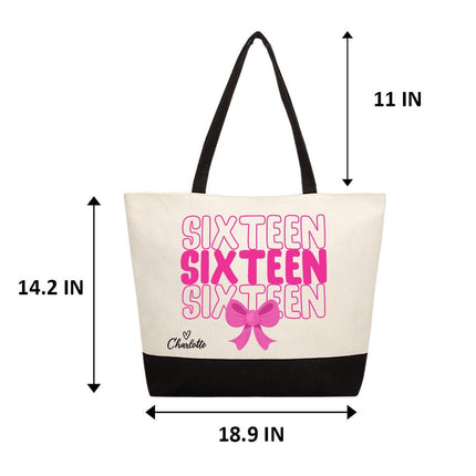 Personalized Large Canvas Tote Custom Beach Shopping Travel Bag Reusable Gift for Women Accessories Organizer Sixteen