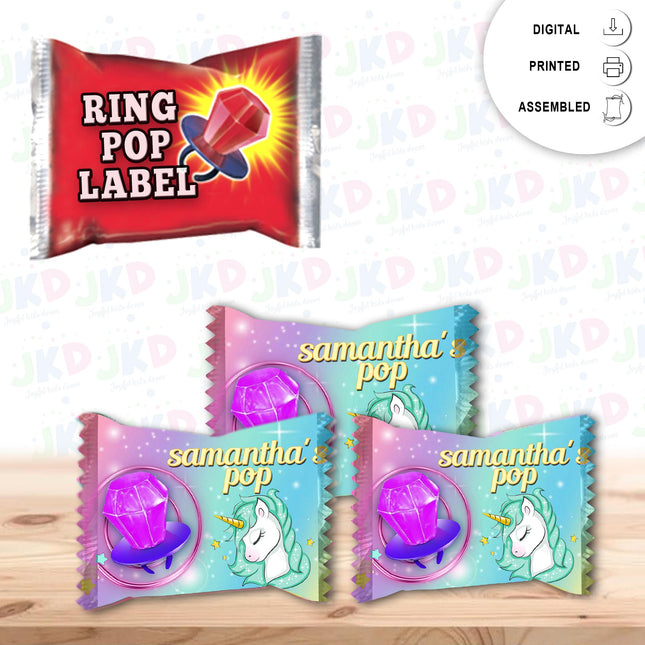 Unicorn Ring Pop Label Sticker for Birthday Party Candy Favor - Digital, Stickers or Finished Options