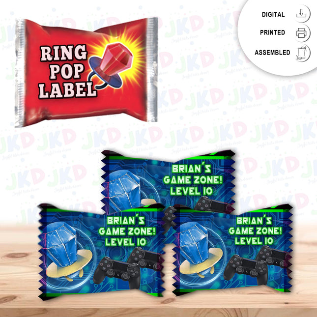 Video Game Ring Pop Label Sticker for Birthday Party Candy Favor - Digital, Stickers or Finished Options