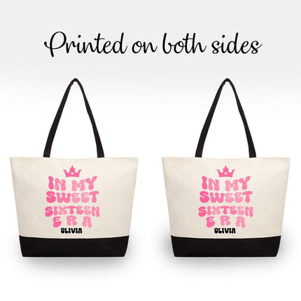 Personalized Large Canvas Tote Custom Beach Shopping Travel Bag Reusable Gift for Women Accessories Organizer In My Sweet Sixteen Era Pink