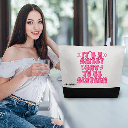 Personalized Large Canvas Tote Custom Beach Shopping Travel Bag Reusable Gift for Women Accessories Organizer It Is A Sweet Day