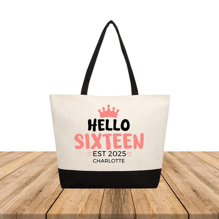 Personalized Large Canvas Tote Custom Beach Shopping Travel Bag Reusable Gift for Women Accessories Organizer Hello Sixteen