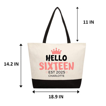 Personalized Large Canvas Tote Custom Beach Shopping Travel Bag Reusable Gift for Women Accessories Organizer Hello Sixteen