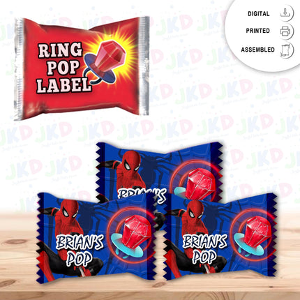 Spiderman Ring Pop Label Sticker for Birthday Party Candy Favor - Digital, Stickers or Finished Options