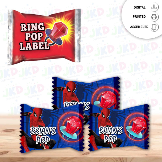 Spiderman Ring Pop Label Sticker for Birthday Party Candy Favor - Digital, Stickers or Finished Options