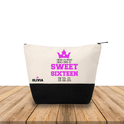 Personalized Makeup Bag Custom Travel Organizer Cosmetic Pouch for Women Toiletry Bag Accessories Storage Gift My Sweet Sixteen Era Purple
