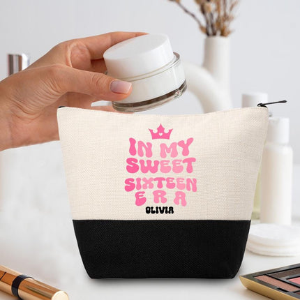 Personalized Makeup Bag Custom Travel Organizer Cosmetic Pouch for Women Toiletry Bag Accessories Storage Gift In My Sweet Sixteen Era Pink