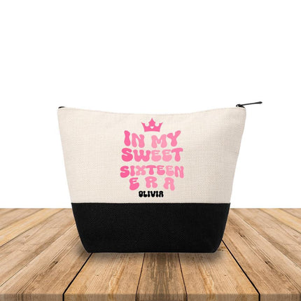 Personalized Makeup Bag Custom Travel Organizer Cosmetic Pouch for Women Toiletry Bag Accessories Storage Gift In My Sweet Sixteen Era Pink