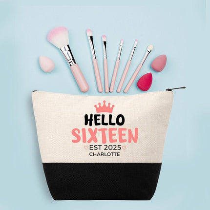 Personalized Makeup Bag Custom Travel Organizer Cosmetic Pouch for Women Toiletry Bag Accessories Storage Gift Hello Sixteen