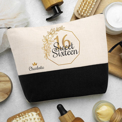 Personalized Makeup Bag Custom Travel Organizer Cosmetic Pouch for Women Toiletry Bag Accessories Storage Gift Frame With Flowers