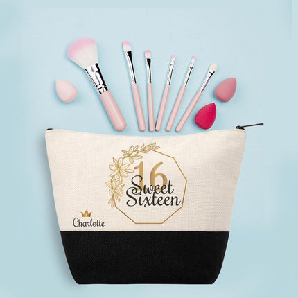 Personalized Makeup Bag Custom Travel Organizer Cosmetic Pouch for Women Toiletry Bag Accessories Storage Gift Frame With Flowers