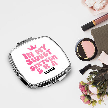 Personalized Handheld Mirror Compact Custom Travel Makeup Mirror for Women Portable Beauty Accessory Gift In My Sweet Sixteen Era Pink