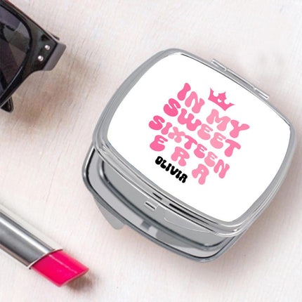 Personalized Handheld Mirror Compact Custom Travel Makeup Mirror for Women Portable Beauty Accessory Gift In My Sweet Sixteen Era Pink