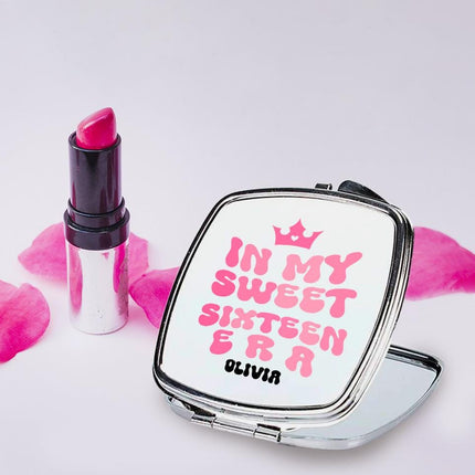 Personalized Handheld Mirror Compact Custom Travel Makeup Mirror for Women Portable Beauty Accessory Gift In My Sweet Sixteen Era Pink